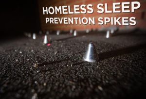 Spikes on the sidewalk to prevent homeless sleepers